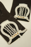 HERMES Black Leather Gloves with White Accents and Braiding Size 6 1/2