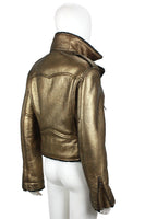 RALPH LAUREN Gold Leather & Black Shearling Belted Moto Jacket