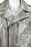 RALPH LAUREN Silver Leather Belted Motorcycle Jacket