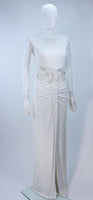 VICKY TIEL White Jersey Dress with Sheer Sequin Waist and Back Size 4