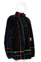 ZUKI Multicolor Line Pattern and Black Sheared Beaver Fur Coat