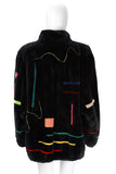 ZUKI Multicolor Line Pattern and Black Sheared Beaver Fur Coat
