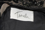 TRAVILLA Black Sequin Beaded Cocktail Dress with Feather Hem