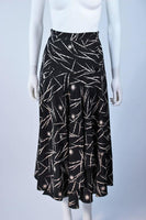 KRIZIA Electrified Black Silk Print Draped Wrap Skirt Size 2-4
