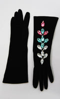 YVES SAINT LAURENT Jeweled Kidskin Suede Gloves Size 6.5