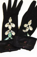 YVES SAINT LAURENT Jeweled Kidskin Suede Gloves Size 6.5