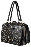 PRADA Black Leather Handbag with Gold Grommets