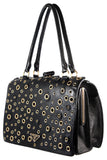 PRADA Black Leather Handbag with Gold Grommets