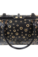 PRADA Black Leather Handbag with Gold Grommets