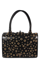 PRADA Black Leather Handbag with Gold Grommets