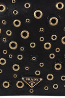 PRADA Black Leather Handbag with Gold Grommets