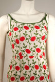 VINTAGE Red Floral Embroidered Linen Day Dress