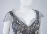 FE ZANDI Silver Lace Lame Gown with Scalloped Edges Size 8-10