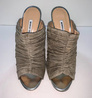 MANOLO BLAHNIK Silver Suede Mules Size 38 1/2