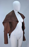 RICK OWENS Brown Leather Drape Jacket w/ Pleated Back Size 38