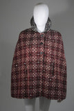 VINTAGE Red, Green Plaid Wool Cape with Gunmetal Stud Applique