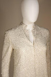 VINTAGE Off-White Silk Coat with Silver Beading Size 4-6