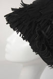YVES SAINT LAURENT Rive Gauche Black Suede Fringe Hat Size 58
