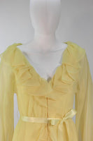 TRAVILLA Yellow Ruffled Chiffon Dress with Billow Sleeves Size 8