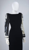 BILL BLASS Color Black Velvet Gown with Beaded Sleeves Size 6-8