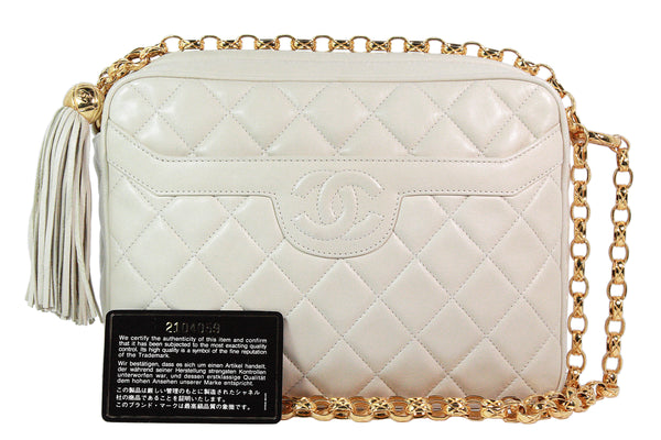 CHANEL Cream Leather Quilted Leather Crossbody Bag