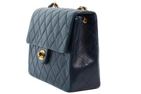 CHANEL 1990s Navy Leather Quilted Crossbody Bag