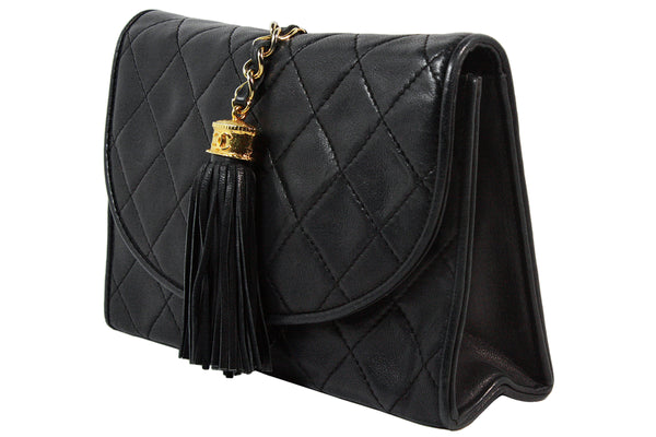 CHANEL 1990s Quilted Black Leather Crossbody Bag with Tassel – The Paper Bag  Princess Vintage