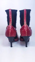 MIU MIU Distressed Red Leather Point Toe Heels with Black Stretch Sock Boot Size 6