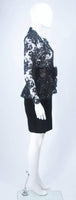 TRAVILLA Black Sequin Lace Skirt Suit with Satin Bow Belt Size 2-4