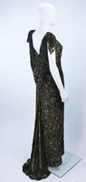 VINTAGE Green Metallic Silk Velvet Draped Gown Size 6-8