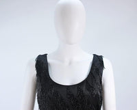 PAULINE SHEN Black Silk Beaded Fringe Gown Size 2-4