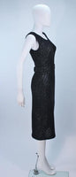 VINTAGE Circa 1960s Black Wool Cocktail Dress Size 6