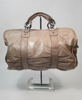 LANVIN Patent Taupe Carry All Handbag with Silver Hardware