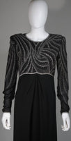 BILL BLASS Black Silk Long Sleeve Beaded Gown Size 10