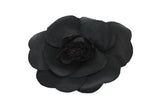 CHANEL 1985 Black Silk Camellia Brooch