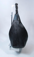 OSCAR DE LA RENTA Large Black Leather Hobo with Beaded Strap
