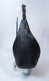 OSCAR DE LA RENTA Large Black Leather Hobo with Beaded Strap