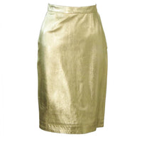 YVES SAINT LAURENT Gold Foil Metallic Leather Pencil Skirt Size 42