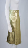 YVES SAINT LAURENT Gold Foil Metallic Leather Pencil Skirt Size 42