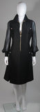 VINTAGE Circa 1970s Black Silk Dress, Rhinestones Size 8-10