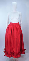YVES SAINT LAURENT 1970s 2 pc Red Satin Ruffled Skirt Set Size 40
