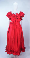 YVES SAINT LAURENT 1970s 2 pc Red Satin Ruffled Skirt Set Size 40