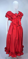 YVES SAINT LAURENT 1970s 2 pc Red Satin Ruffled Skirt Set Size 40