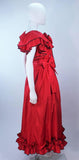 YVES SAINT LAURENT 1970s 2 pc Red Satin Ruffled Skirt Set Size 40