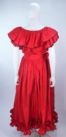 YVES SAINT LAURENT 1970s 2 pc Red Satin Ruffled Skirt Set Size 40