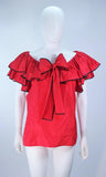 YVES SAINT LAURENT 1970s 2 pc Red Satin Ruffled Skirt Set Size 40