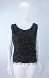 VINTAGE Circa 1960s Black Beaded and Sequin Blouse Size Large