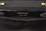 JUDITH LEIBER Black Snakeskin Leather Jeweled Clutch with Tassel