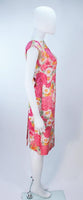 VINTAGE Circa 1960s Pink Multi-Color Floral Silk Dress w/ Bow Size 4
