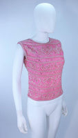 VINTAGE Circa 1960s Pink Beaded Zip Back Blouse Size 6-8